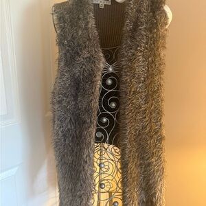 CAbi Textured Faux Fur Vest in Brown